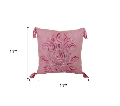 17" Light Pink Floral Throw Pillow with Tassels