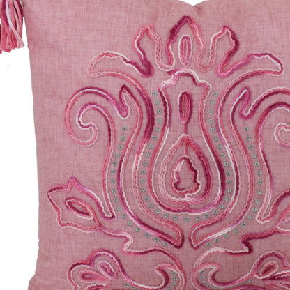 17" Light Pink Floral Throw Pillow with Tassels