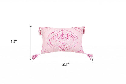 13" X 20" Pink and White Throw Pillow with Tassels