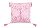 17" Pink And White Abstract Throw Pillow with Tassels