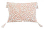 13" X 18" Beige and Ivory Damask Throw Pillow With Texture Embroidery and Tassles