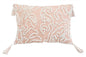 13" X 18" Beige and Ivory Damask Throw Pillow With Texture Embroidery and Tassles