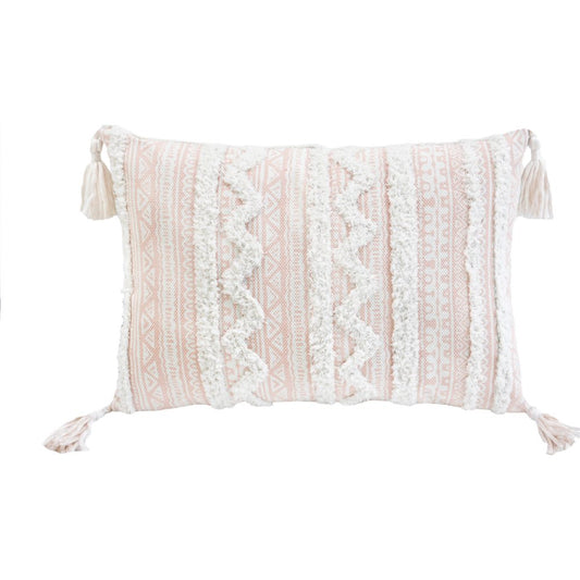 13" X 18" Blush And Natural Damask Throw Pillow with Tassels