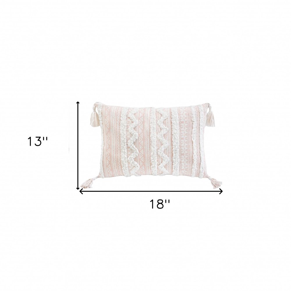 13" X 18" Blush And Natural Damask Throw Pillow with Tassels