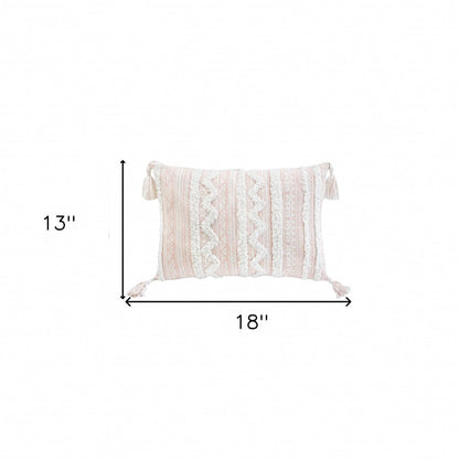 13" X 18" Blush And Natural Damask Throw Pillow with Tassels