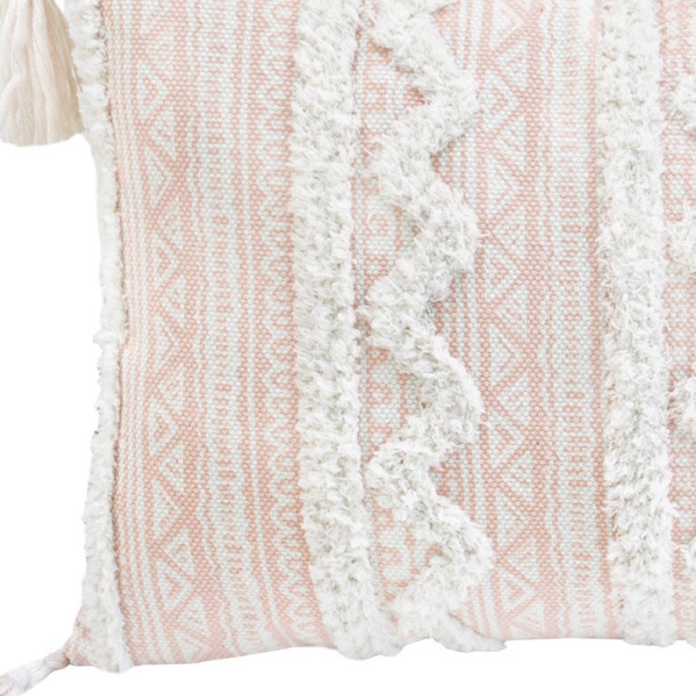 13" X 18" Blush And Natural Damask Throw Pillow with Tassels