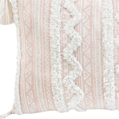 13" X 18" Blush And Natural Damask Throw Pillow with Tassels