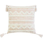 18" X 18" Beige And White Geometric Zippered Polyester And Cotton Blend Throw Pillow With Tassels