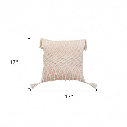 17" Beige Throw Pillow with Tassels