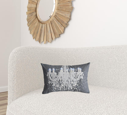 13" X 20" Grey And White Abstract Zippered Polyester Throw Pillow