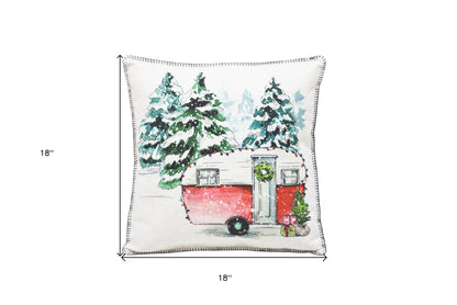 18" X 18" Snowy Christmas Camper Throw Pillow