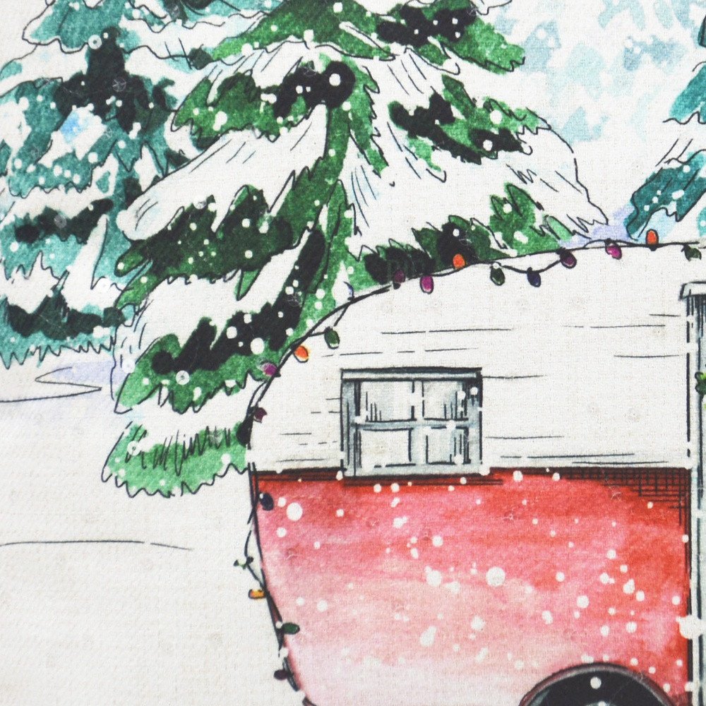 18" X 18" Snowy Christmas Camper Throw Pillow