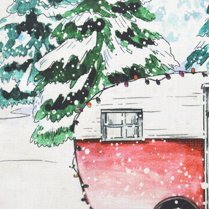 18" X 18" Snowy Christmas Camper Throw Pillow