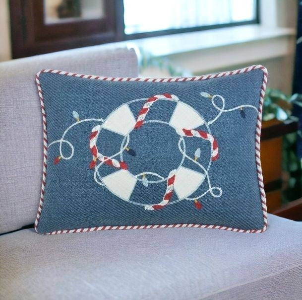 13" X 18" Blue and White Christmas Throw Pillow