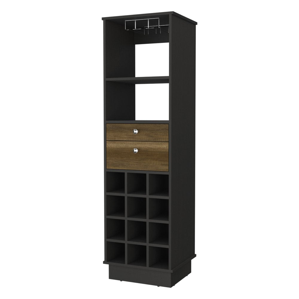 18" Black Wood and Solid Wood Bar Cabinet With Two Drawers