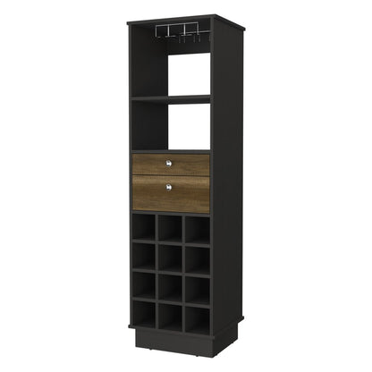 18" Black Wood and Solid Wood Bar Cabinet With Two Drawers