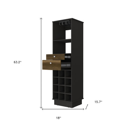 18" Black Wood and Solid Wood Bar Cabinet With Two Drawers