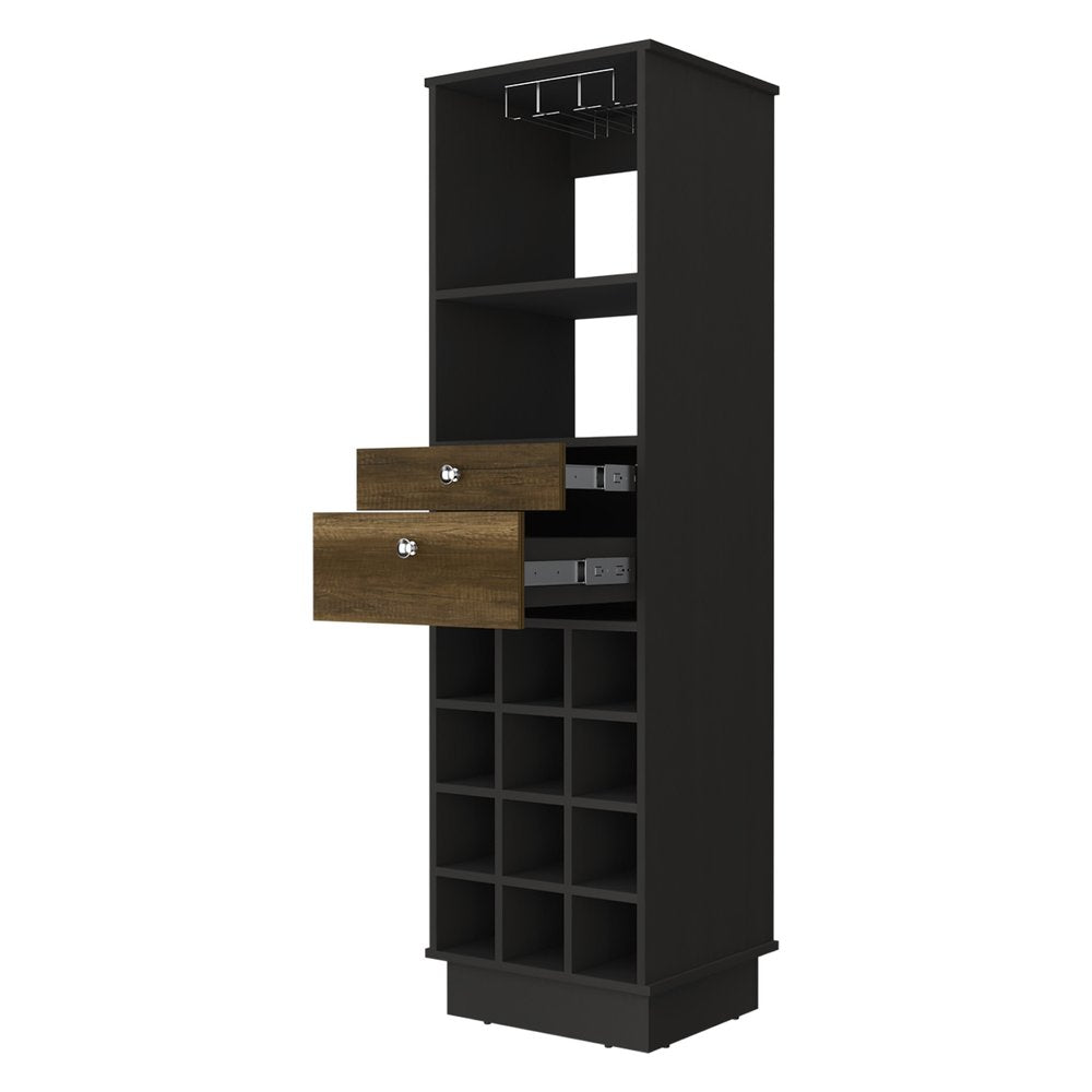 18" Black Wood and Solid Wood Bar Cabinet With Two Drawers