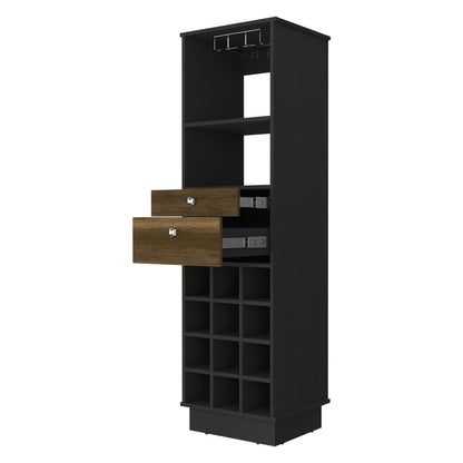 18" Black Wood and Solid Wood Bar Cabinet With Two Drawers