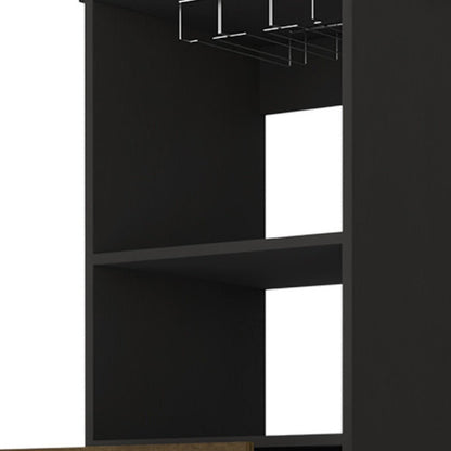 18" Black Wood and Solid Wood Bar Cabinet With Two Drawers