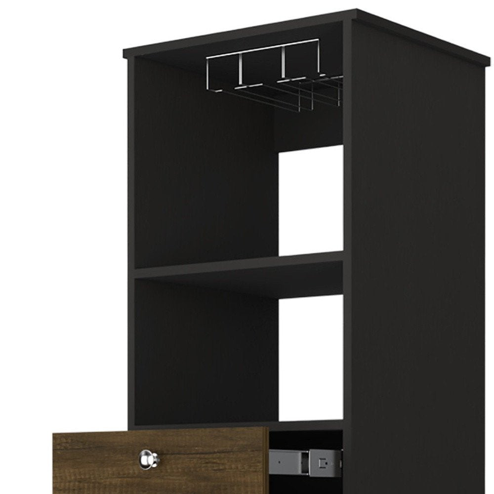 18" Black Wood and Solid Wood Bar Cabinet With Two Drawers