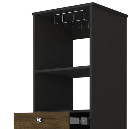 18" Black Wood and Solid Wood Bar Cabinet With Two Drawers