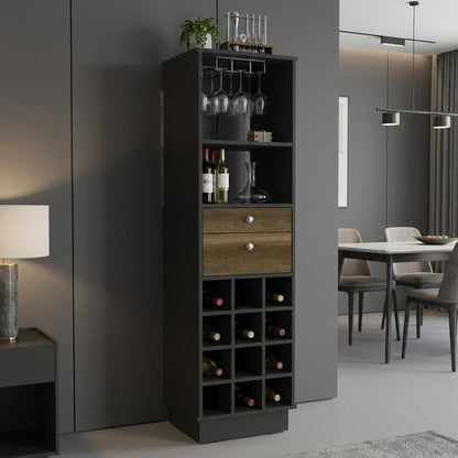 18" Black Wood and Solid Wood Bar Cabinet With Two Drawers