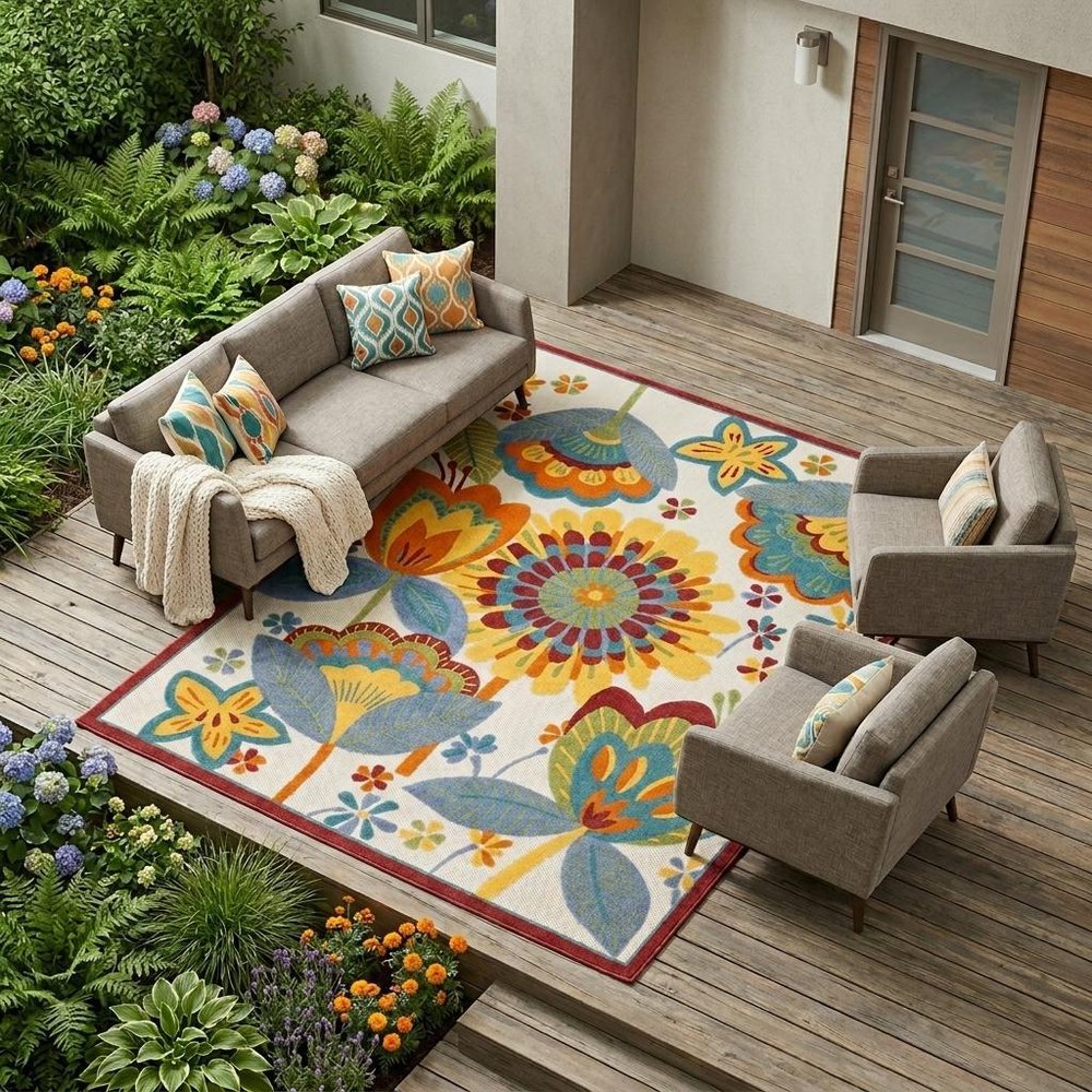 12' X 15' Blue And Yellow Indoor Outdoor Area Rug