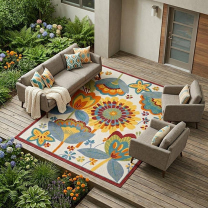 12' X 15' Blue And Yellow Indoor Outdoor Area Rug