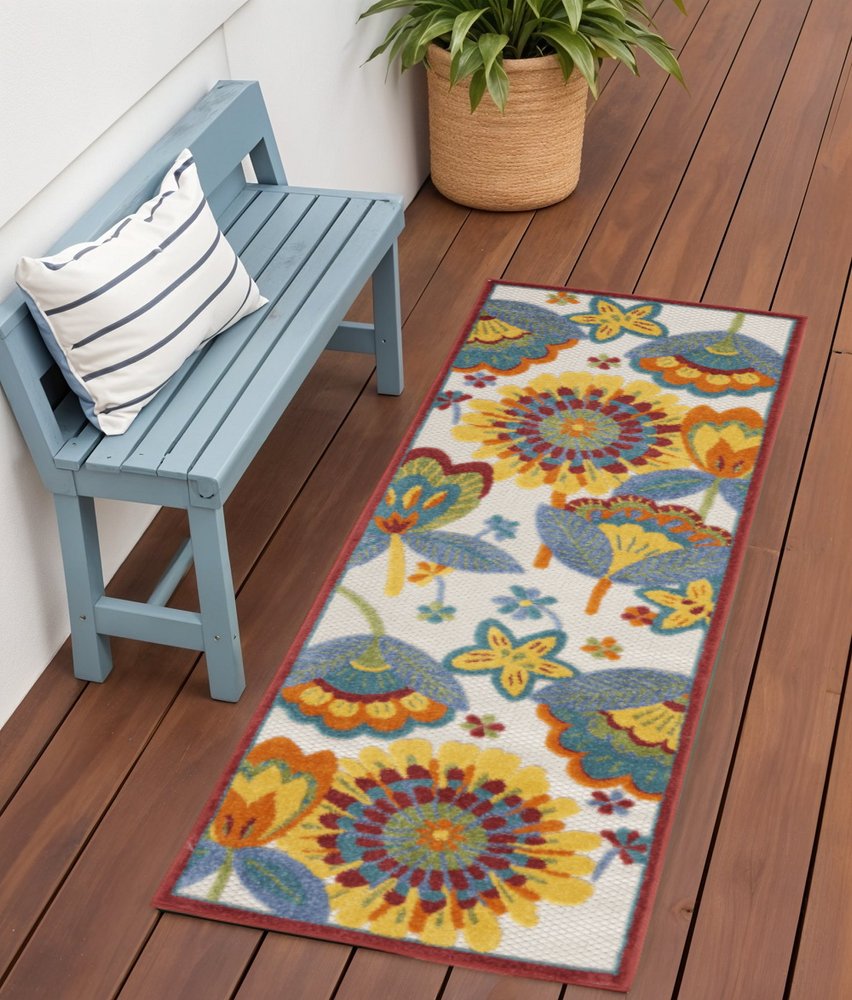 6' Yellow And Red Indoor Outdoor Runner Rug