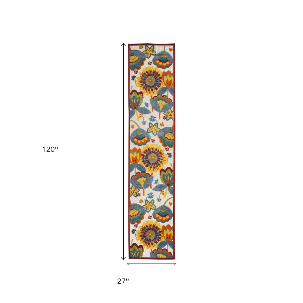 10' Blue And Yellow Indoor Outdoor Runner Rug