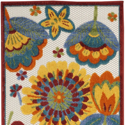 10' Blue And Yellow Indoor Outdoor Runner Rug