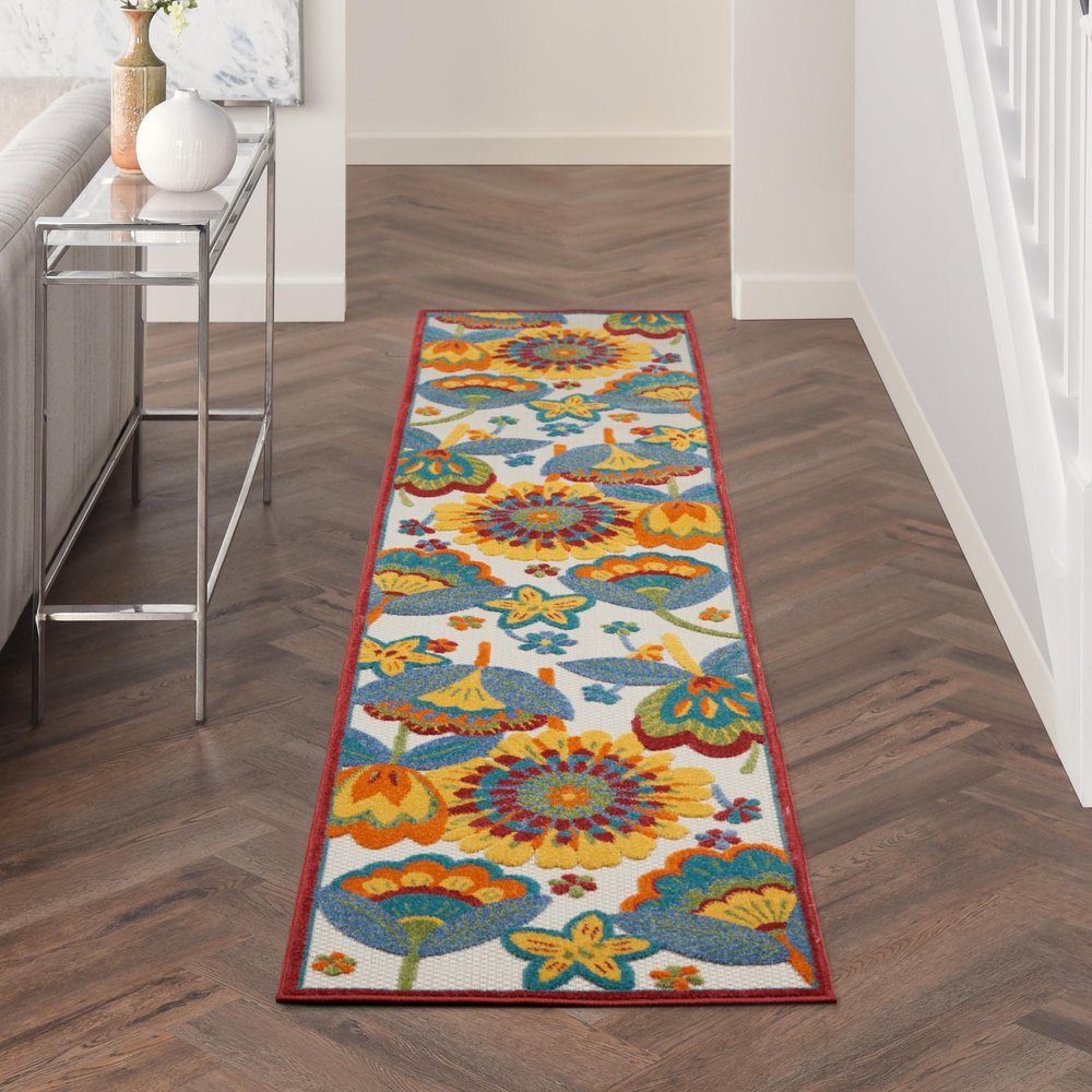 10' Blue And Yellow Indoor Outdoor Runner Rug