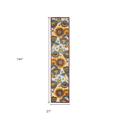 12' Blue And Yellow Indoor Outdoor Runner Rug