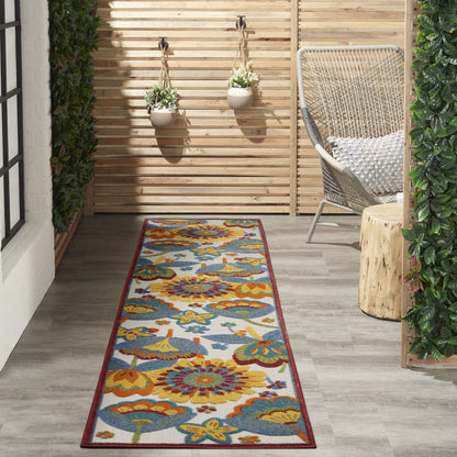 12' Blue And Yellow Indoor Outdoor Runner Rug