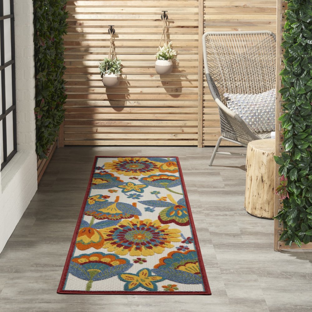 8' Yellow And Red Indoor Outdoor Runner Rug