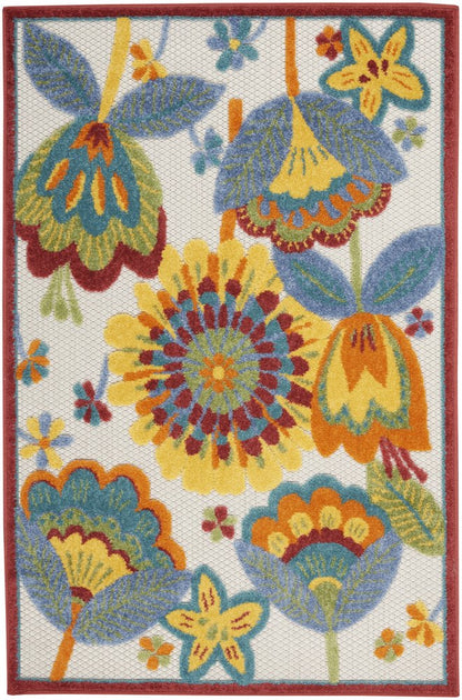 3' X 4' Yellow And Ivory Indoor Outdoor Area Rug