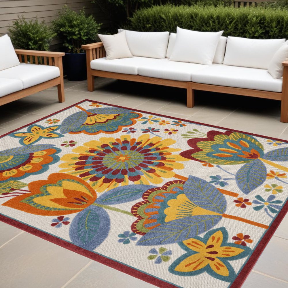 9' X 12' Blue And Yellow Indoor Outdoor Area Rug
