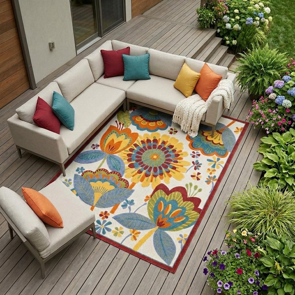 10' X 13' Blue And Yellow Indoor Outdoor Area Rug