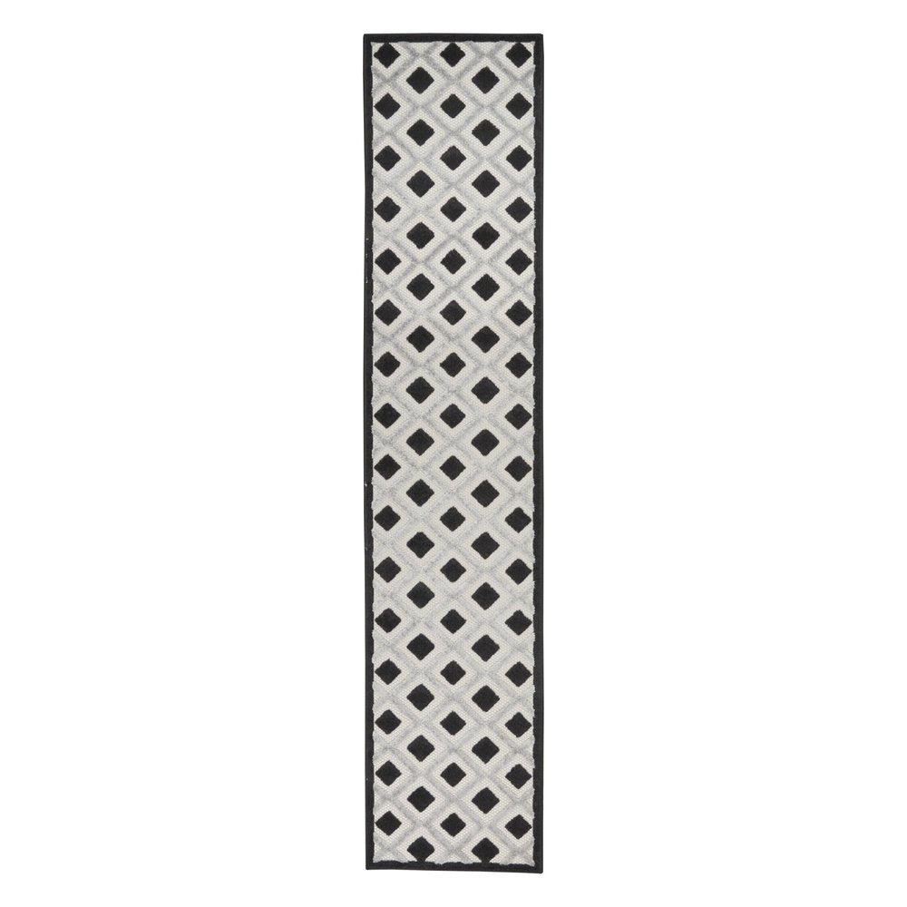 10' Black And White Indoor Outdoor Runner Rug