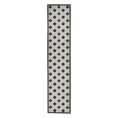 10' Black And White Indoor Outdoor Runner Rug