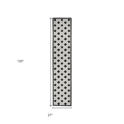 10' Black And White Indoor Outdoor Runner Rug