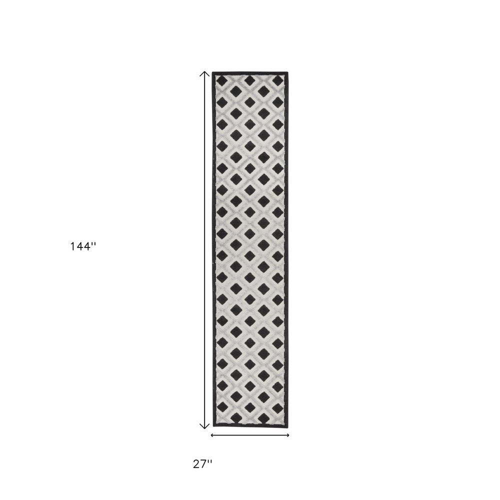 12' Black And White Indoor Outdoor Runner Rug