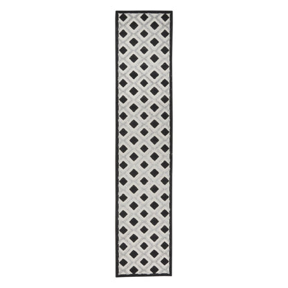 12' Black And White Indoor Outdoor Runner Rug