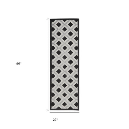 8' Black And White Indoor Outdoor Runner Rug