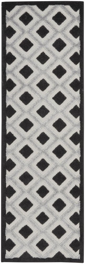 8' Black And White Indoor Outdoor Runner Rug