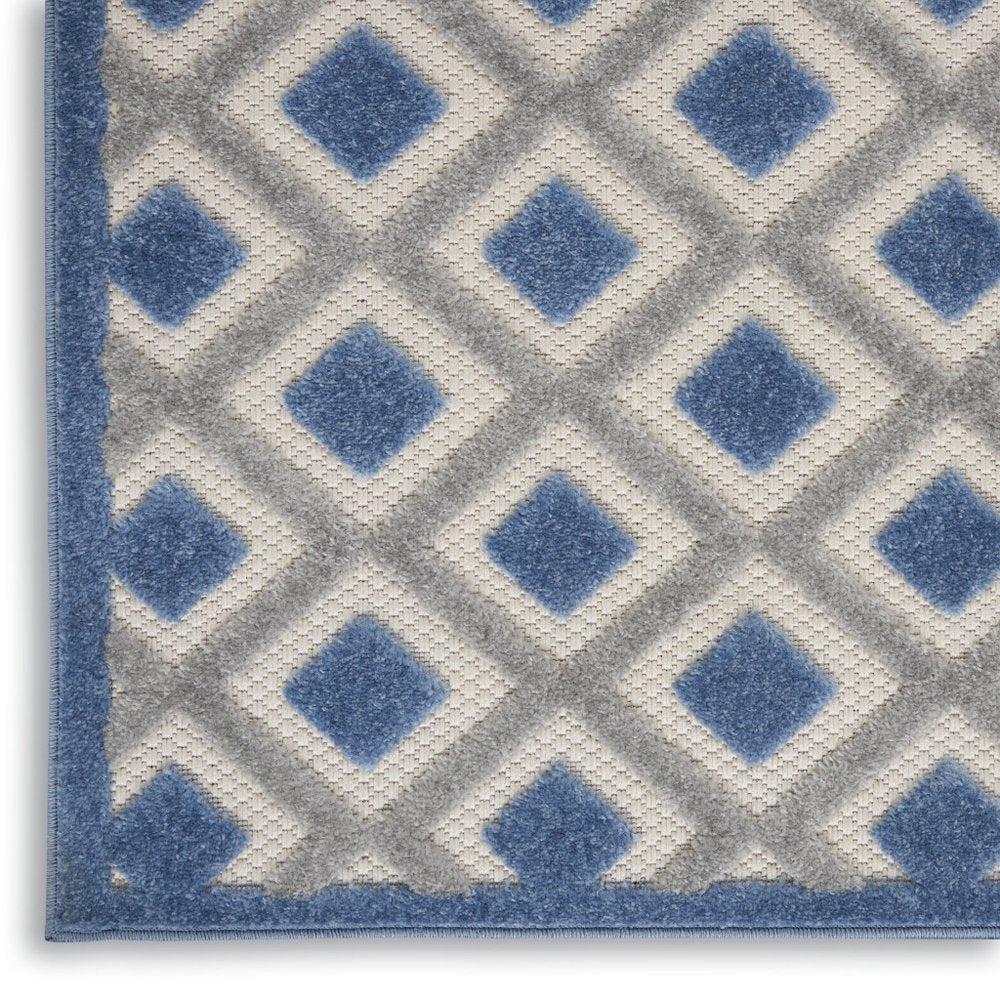 6' Blue And Gray Indoor Outdoor Runner Rug