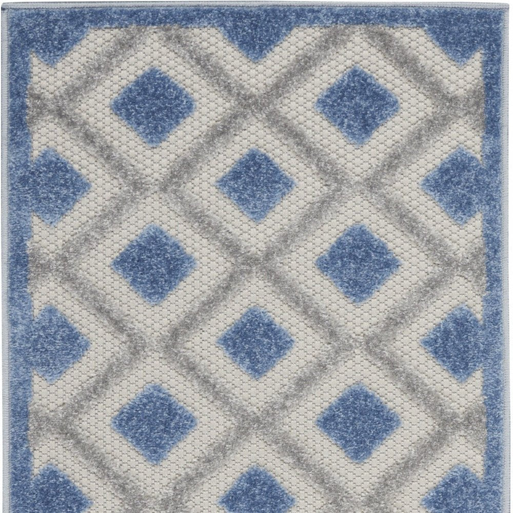 6' Blue And Gray Indoor Outdoor Runner Rug