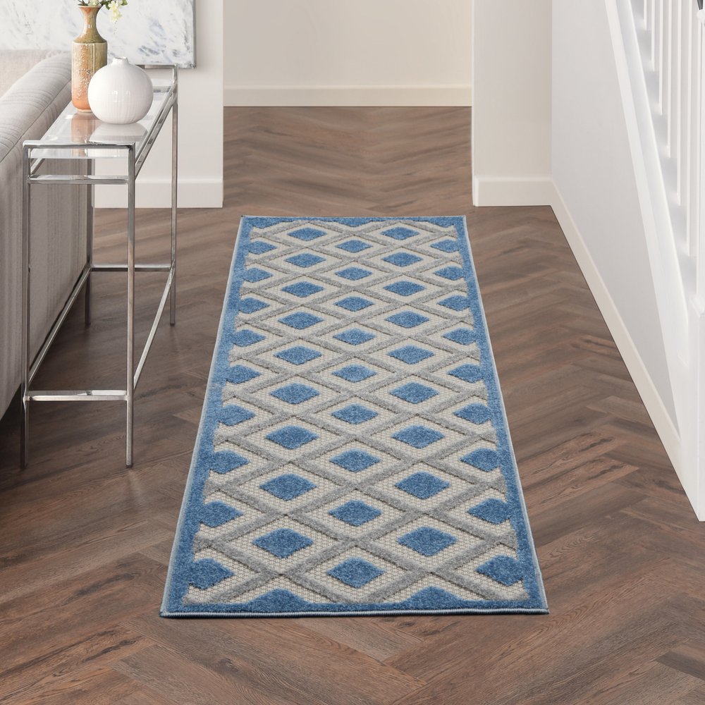 6' Blue And Gray Indoor Outdoor Runner Rug