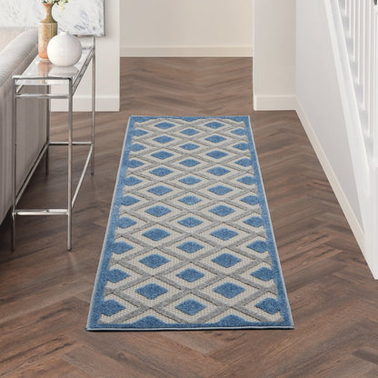 6' Blue And Gray Indoor Outdoor Runner Rug